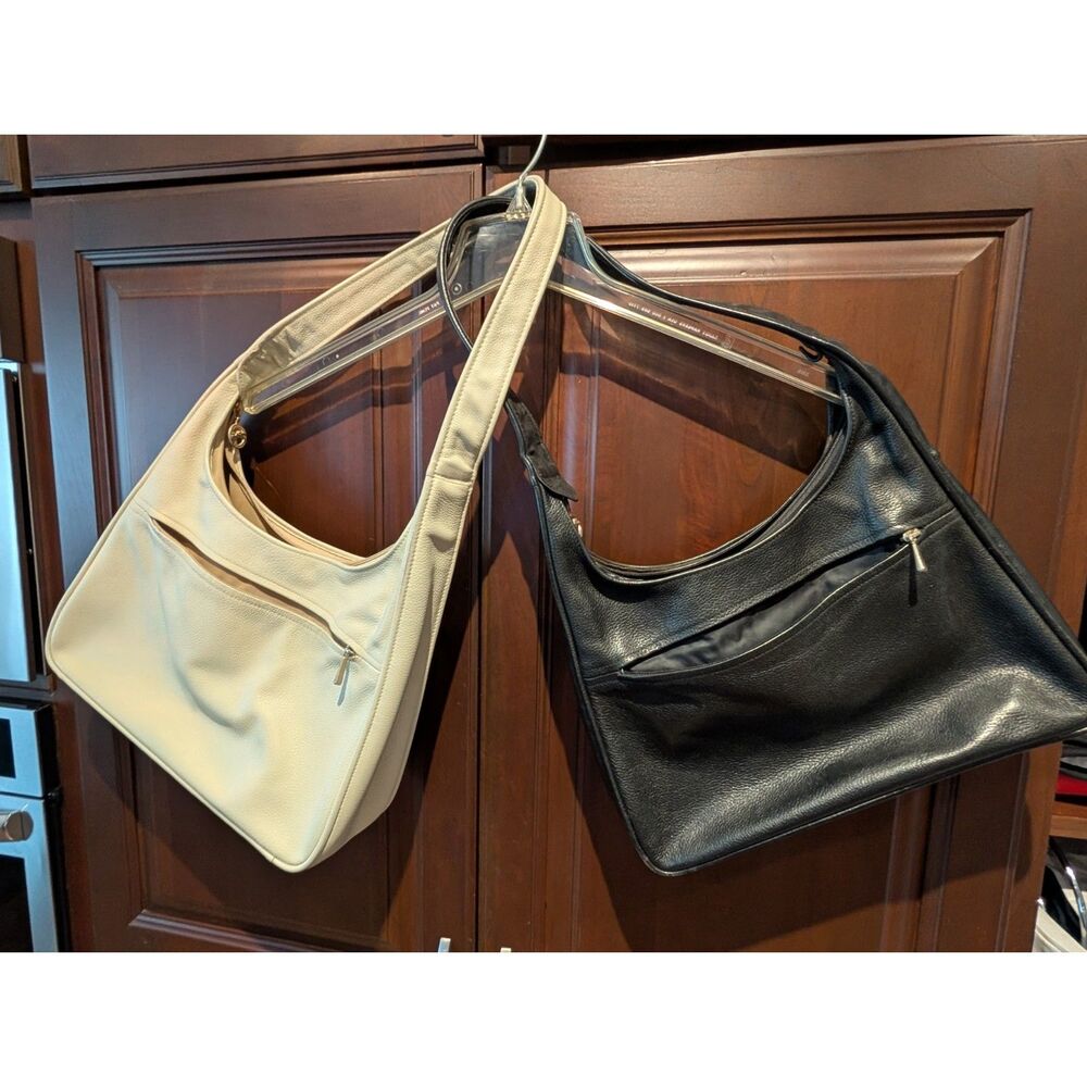 Longchamp Le Foulonné Leather Hobo Handbags Cream and Black